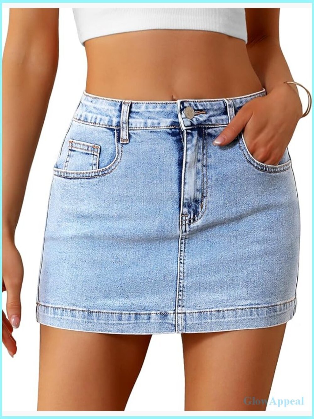 High Waisted Denim Mini Skort with Pockets Stretchy Fit Summer Jean Skirt